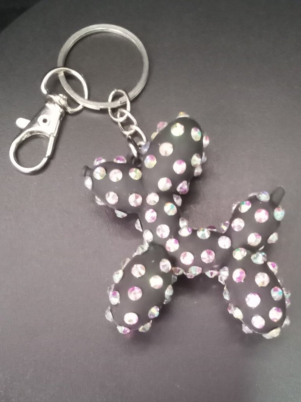 Bedazzled Balloon Dog Keychain, Black with Iridescent Stones - Picture 2 of 3